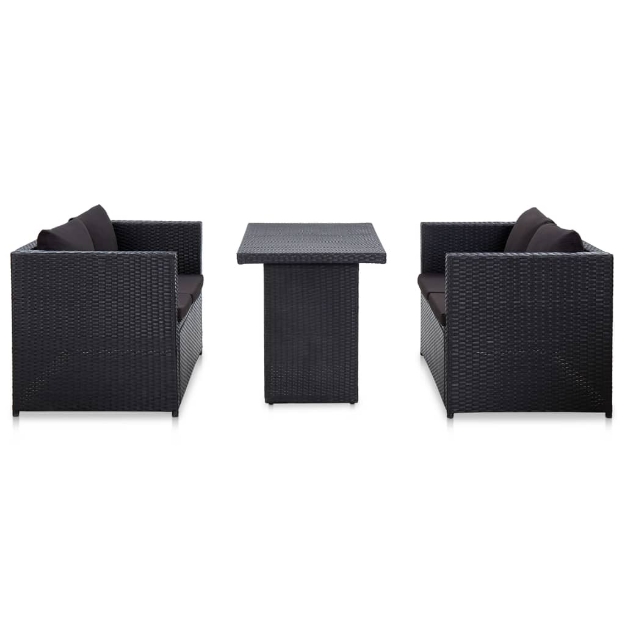 Set Divani da Giardino 3 pz con Cuscini in Polyrattan Nero